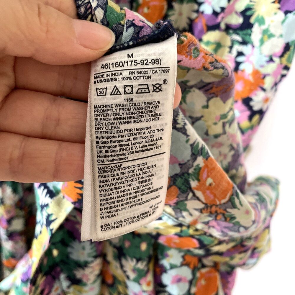 Gap Women’s Colorful Floral Cotton Maxi Dress Keyhole Tie Front Size Medium - Picture 7 of 8